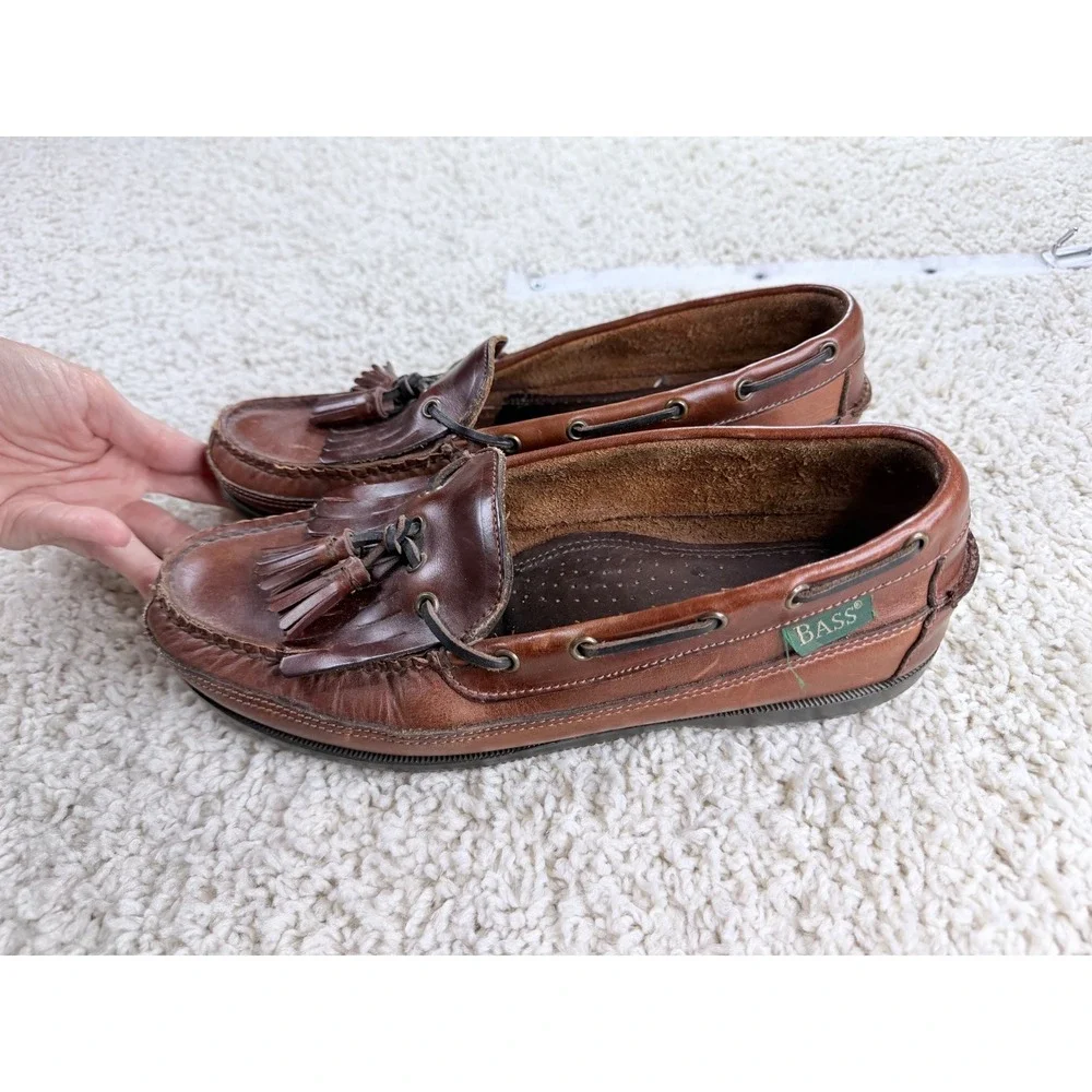 G.H. Bass Boat Shoes Mens 10.5 Brown Leather Tassel Kiltie Loafers Moccasin